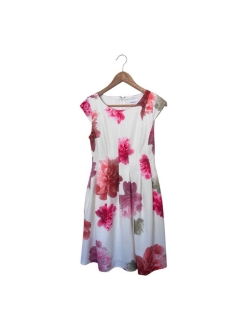 Calvin Klein Cap-sleeve Floral-print Scuba Fit & Flare Dress Size 4P